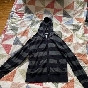 striped grey and black hoodie